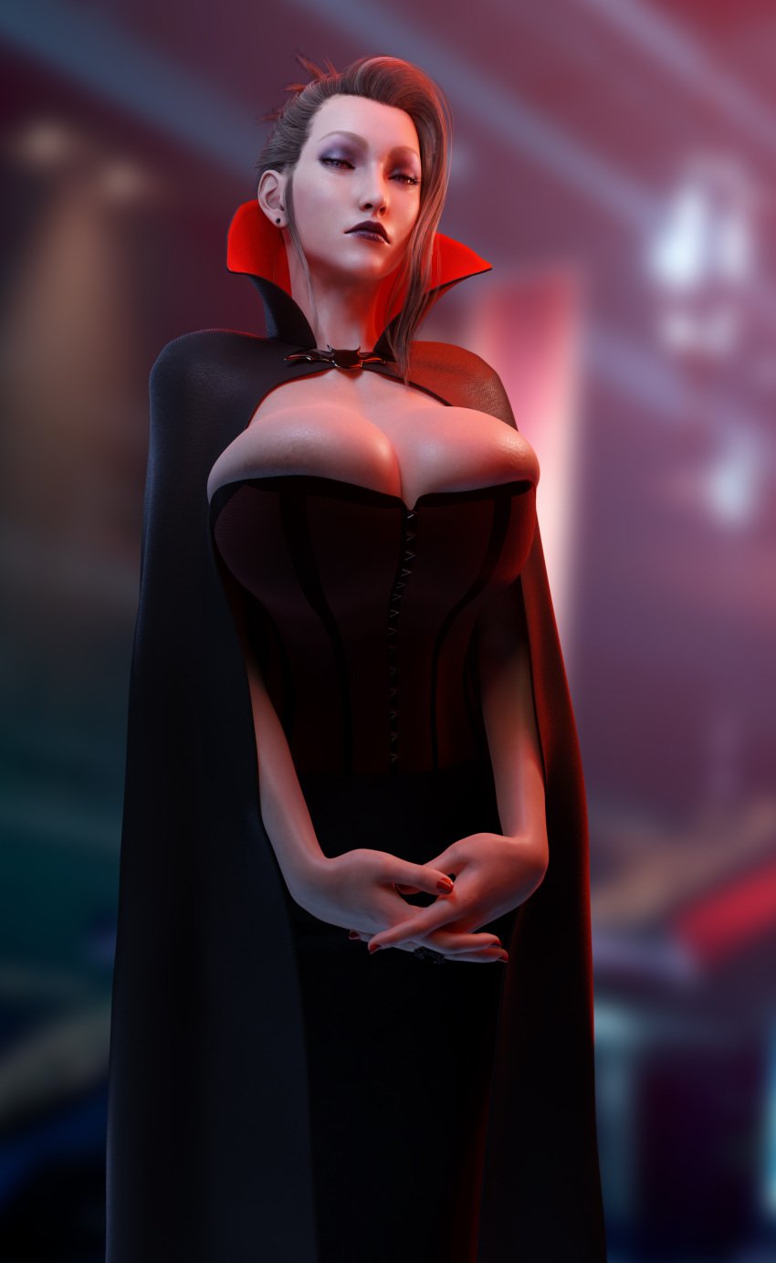 1girls 3d 3d_(artwork) alternate_costume asymmetrical_hair batesz big_breasts blonde_hair breasts cleavage costume female female_focus female_only final_fantasy final_fantasy_vii final_fantasy_vii_remake halloween hi_res hips huge_breasts large_breasts light-skinned_female light_skin looking_at_viewer makeup mature_female medium_hair red_eyes scarlet_(ffvii) solo solo_female solo_focus thick_thighs thighs vampire vampire_costume wide_hips