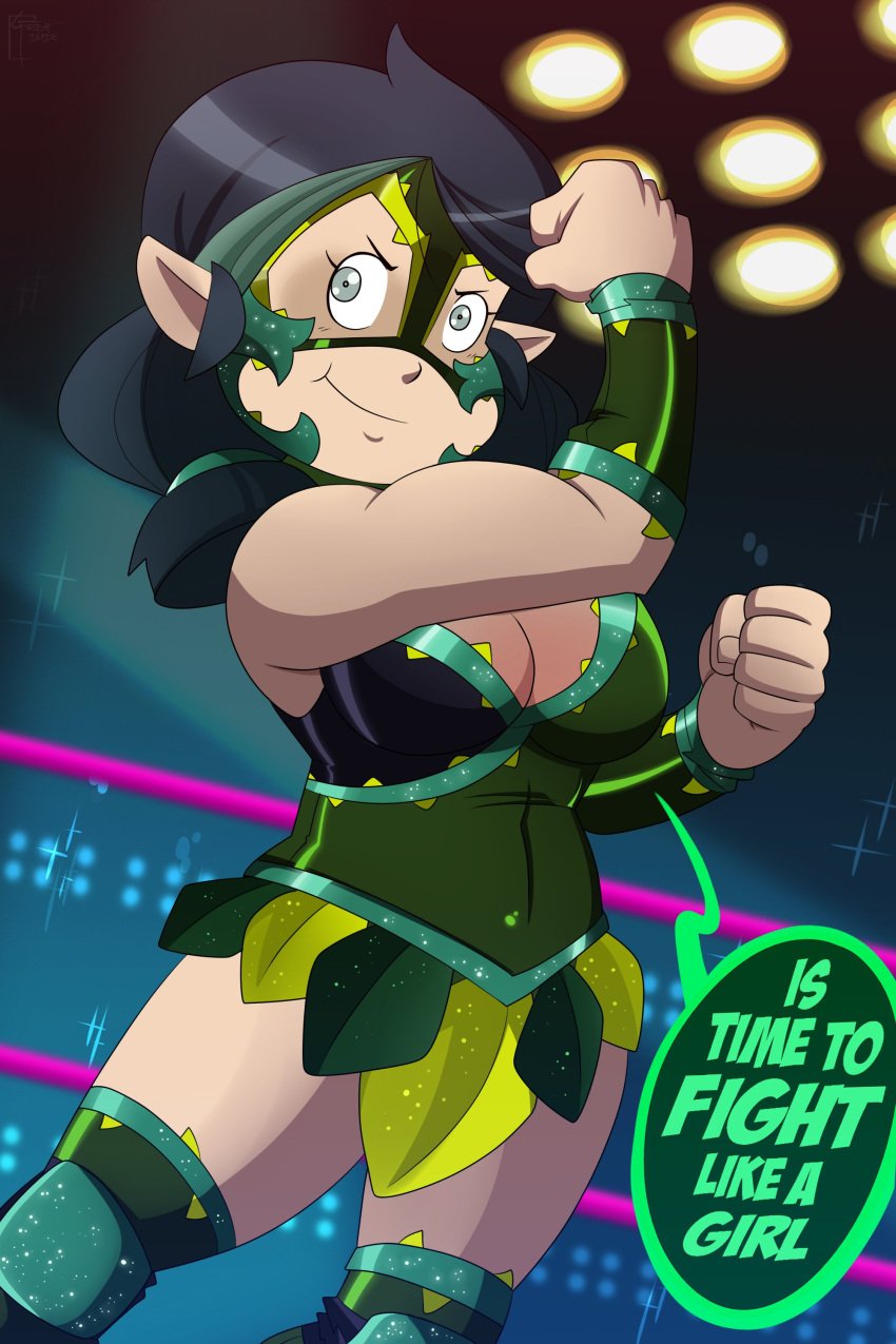 1girls big_breasts disney disney_channel disney_xd female female_only great_dude muscular_female pointy_ears ponytails straight_hair tagme text the_owl_house thick_thighs wide_hips willow_park wrestler wrestling_mask wrestling_outfit wrestling_ring