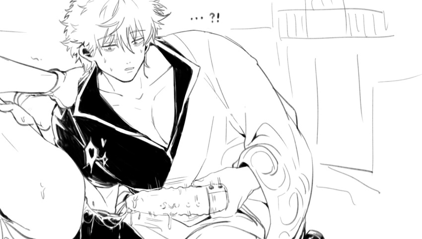 2boys ?! anal_insertion anal_juice bodily_fluids dildo dildo_removed gintama gintoki_sakata katsura_kotarou male male_only mew_(pixiv) solo_focus yaoi