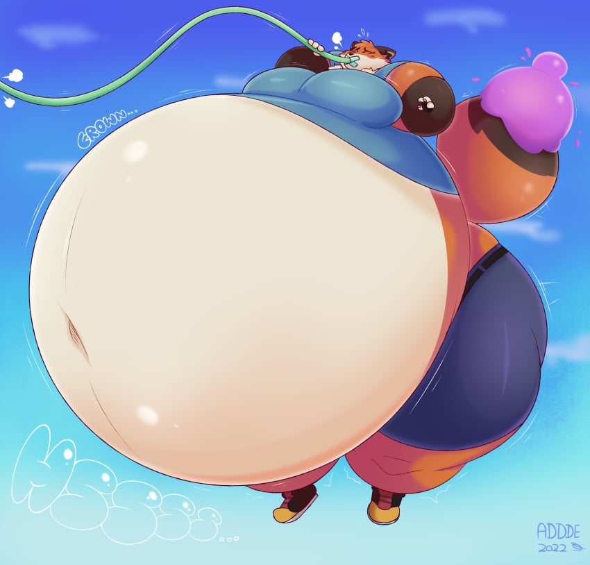 1girls addde air_inflation anthro belly_expansion belly_inflation bellybutton big_belly big_breasts boyo71230387 breasts canid canine closed_eyes expansion female female_only floating fox furry hose hose_in_mouth hose_inflation huge_belly inflation inflation_sounds onomatopoeia original_character round_belly round_body tagme tape tight_fit