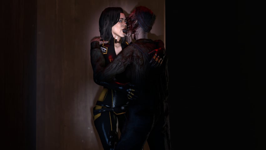 3d black_hair blue_eyes extreme_french_kiss female gregnoff horror mass_effect miranda_lawson monster phasmophobia sfm straight