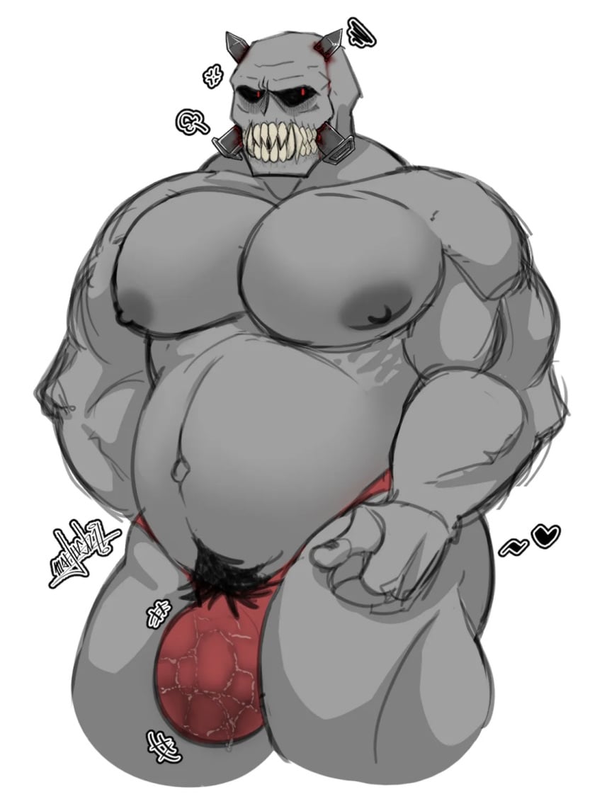 1boy a.a.h.w aahw bara big_balls big_belly big_breasts big_muscles big_penis blood blood_on_face blood_stain chubby chubby_male fangs huge_balls huge_breasts huge_testicles madness_combat mag_agent_(madness_combat) mag_agent_torture male male_only marlushii monster muscle muscles muscular muscular_male nails pubic_hair red_eyes round_balls round_belly solo thong