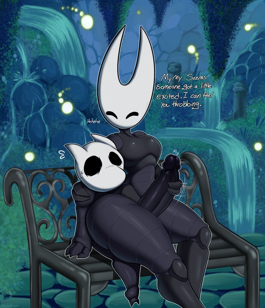 absurd_res bodily_fluids dialogue duo female handjob hi_res hollow_knight hornet_(hollow_knight) male male/female mehdrawings nature nature_background penile sex sweat sweatdrop team_cherry the_wanderer_(msignmeup) thick_thighs thigh_sex vessel_(species) video_games waterfall