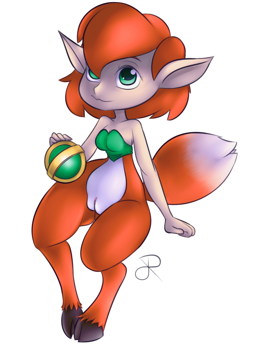 activision elora faun faun_(spyro) female green_eyes hooves orange_fur orange_hair pointy_ears pussy rasenxoru satyr short_hair sitting solo spyro_the_dragon tail transparent_background unguligrade_legs