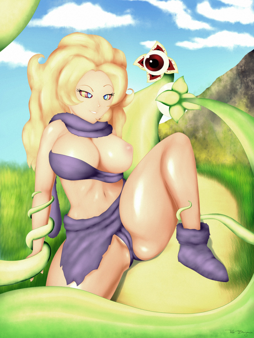 1girls ayla_(chrono_trigger) blonde_hair boots cameltoe chrono_(series) chrono_trigger eyelashes female hypnosis large_breasts long_hair one_breast_out panties pussy rape redbenjamin scarf tentacle tentacle_around_arm tentacle_rape tentacles thick_thighs