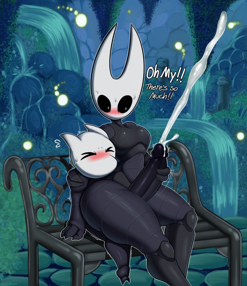 absurd_res blush bodily_fluids dialogue duo ejaculation female handjob hi_res hollow_knight hornet_(hollow_knight) male male/female mehdrawings nature nature_background on_lap penile sex sitting_on_bench sitting_on_lap sweat sweatdrop tagme team_cherry the_wanderer_(msignmeup) thigh_sex vessel_(species) video_games waterfall