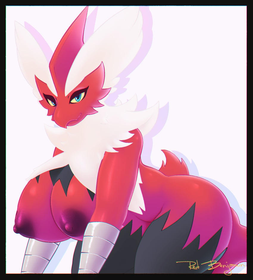 avian beak big_breasts blaziken blue_eyes busty child_bearing_hips erect_nipples female furry game_freak huge_breasts kneeling large_breasts mega_blaziken pokemon pokemon_(species) pokemon_rse pokemon_xy red_feathers redbenjamin solo thick_thighs wide_hips