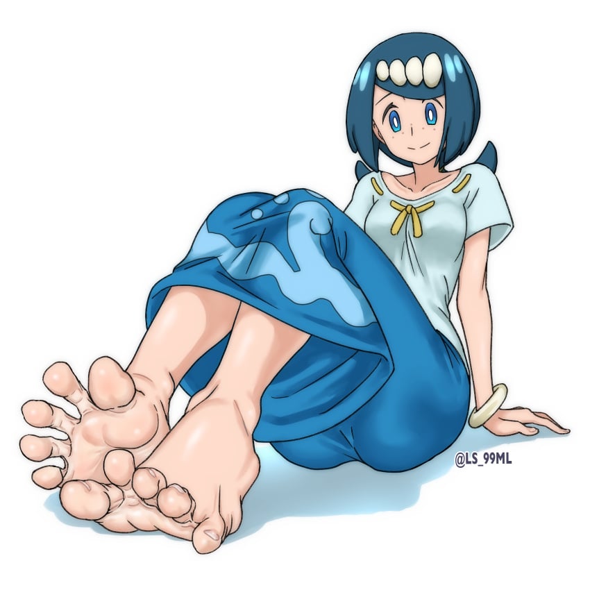 blue_hair feet foot_fetish foot_focus lana's_mother_(pokemon) long_skirt ls_99ml milf mob_face pokemon pokemon_sm spread_toes