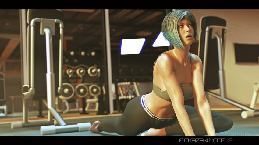 3d asian asian_female female_only hibana_(rainbow_six) okazakilewds rainbow_six rainbow_six_siege sports_bra sweat tagme