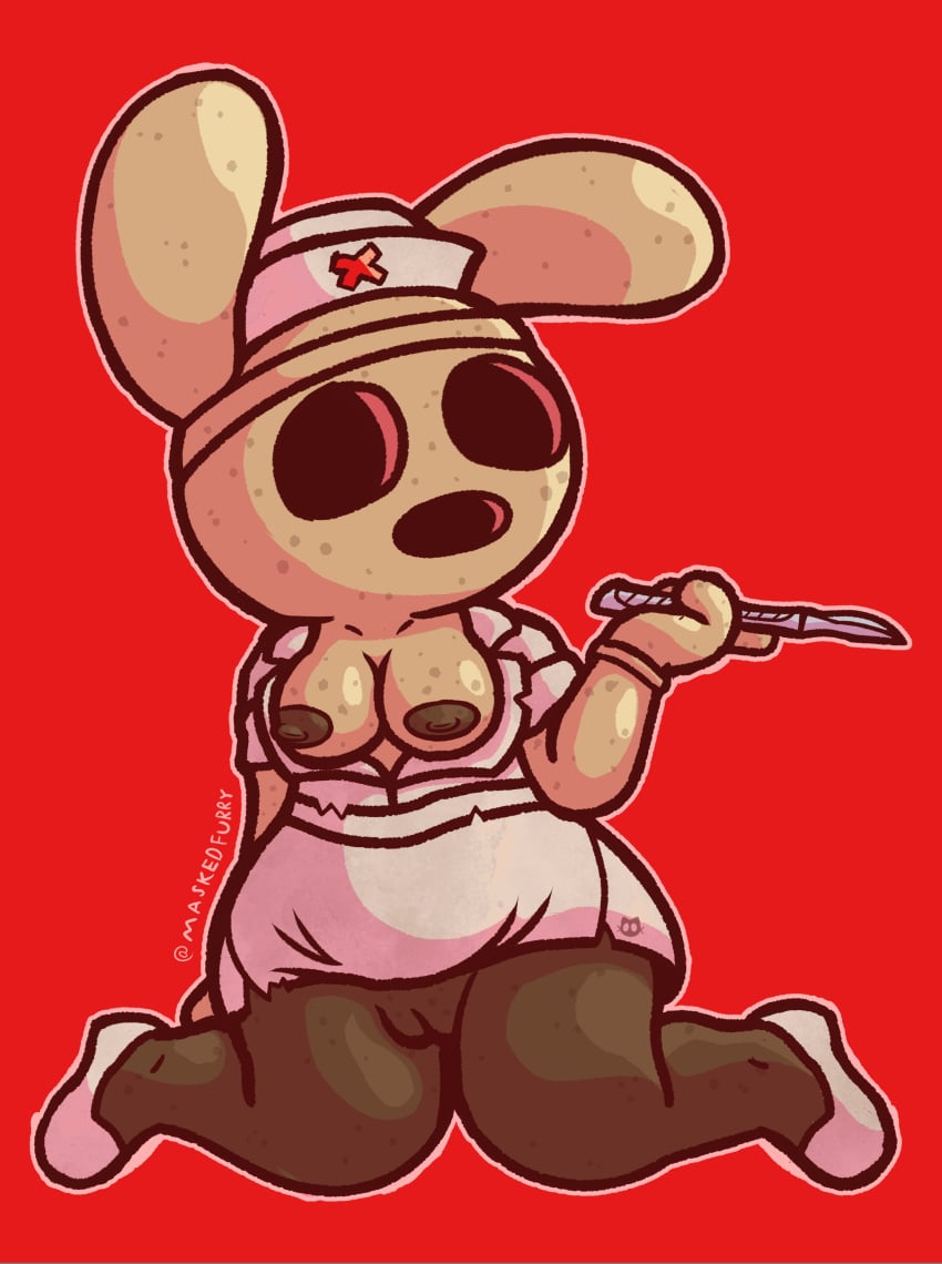 absurd_res animal_crossing anthro bottomwear breasts brown_body clothed clothing coco_(animal_crossing) empty_eyes eyeless female footwear genitals gyroid hat headgear headwear hi_res lagomorph leporid mammal maskedfurry medical_instrument microskirt miniskirt nintendo nipples no_underwear nurse_clothing nurse_hat nurse_headwear nurse_uniform open_clothing open_shirt open_topwear partially_clothed pussy rabbit scalpel scientific_instrument shirt shoes simple_background skirt solo surgical_instrument topwear uniform video_games