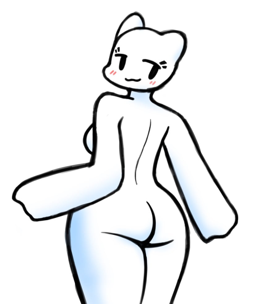 anthro ass blush_lines breadloafuwu catgirl humanoid puffle_(namesloo) white_background