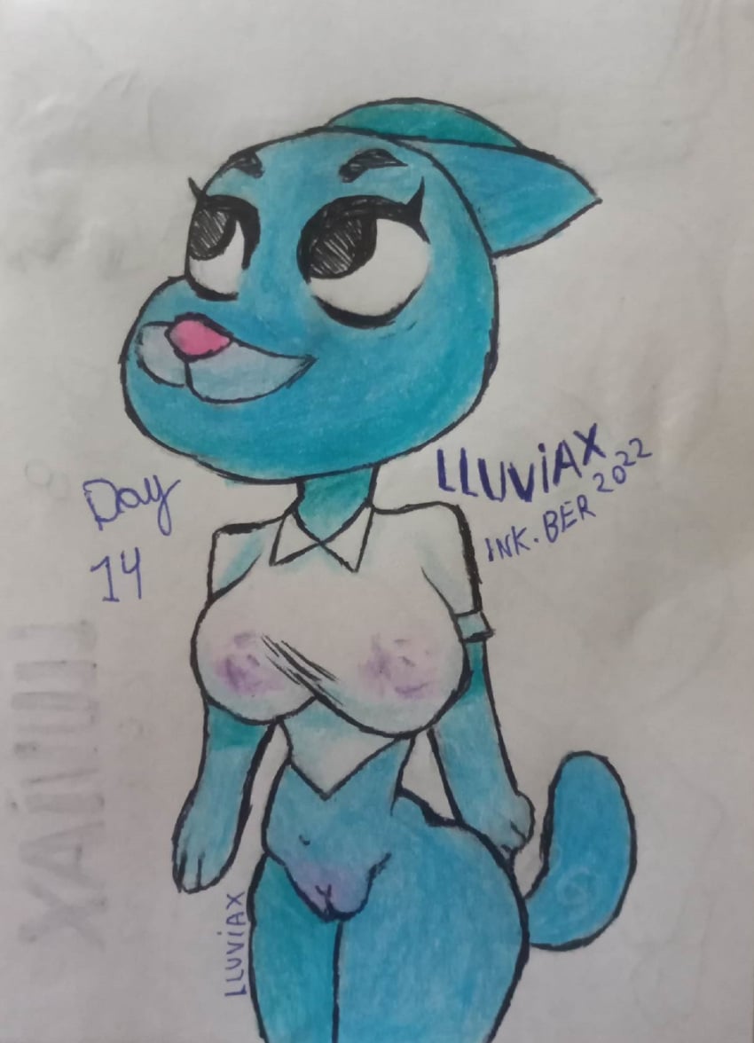 breasts breasts female female_only furry furry_only inktober lluviax nicole_watterson the_amazing_world_of_gumball traditional_media_(artwork)