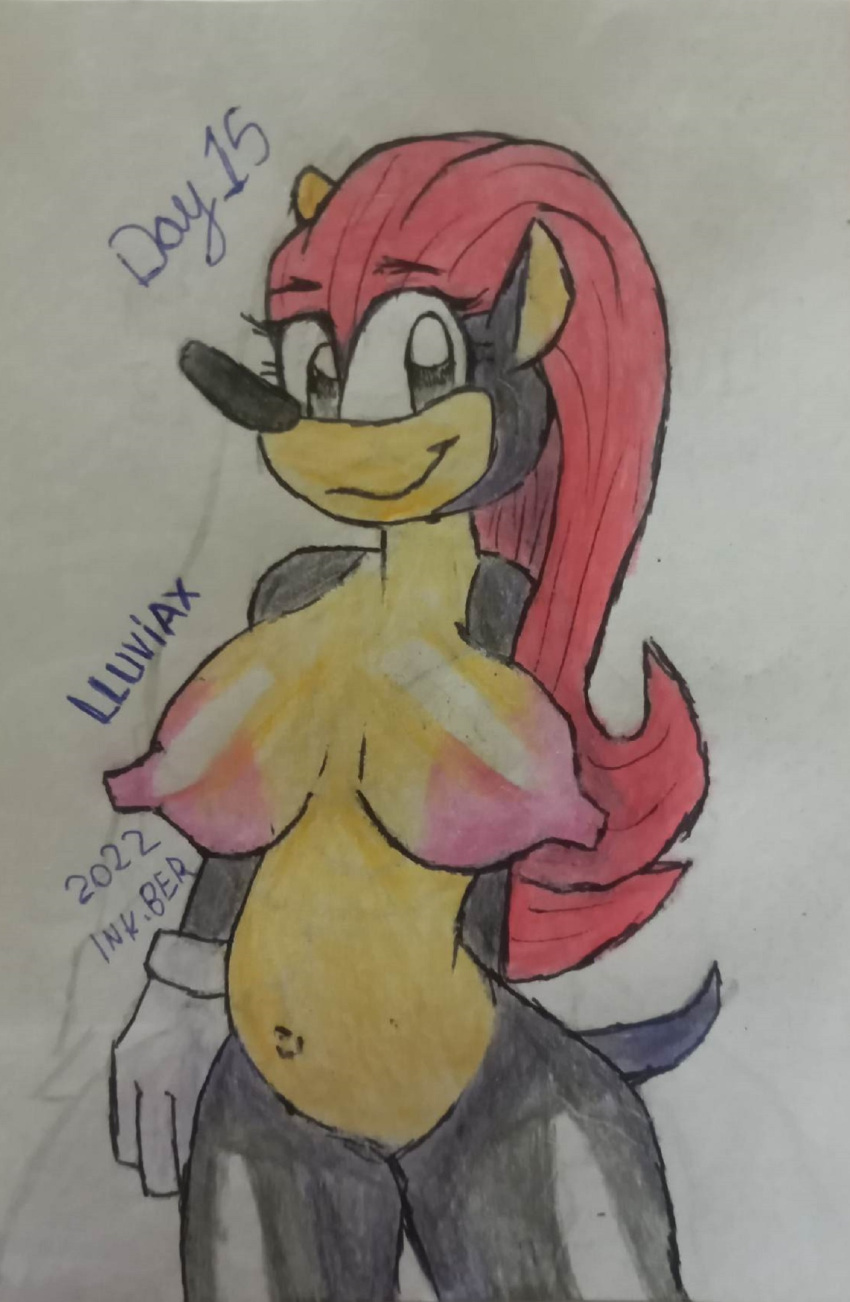 armadillo breasts female female_only gender_bender inktober lluviax mighty mighty_the_armadillo mobian_(species) sega sonic_(series) sonic_the_hedgehog sonic_the_hedgehog_(series) traditional_media_(artwork)