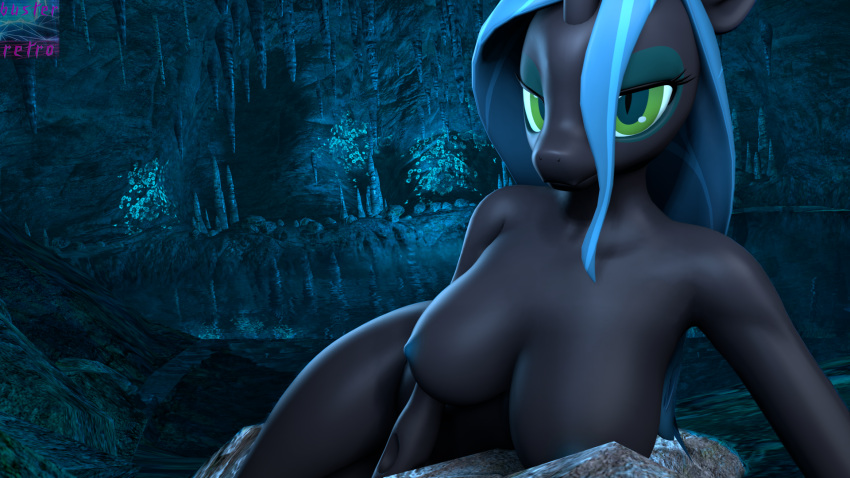 anthro arthropod ass breasts busterretro changeling female friendship_is_magic genitals hair hasbro hi_res horn looking_at_viewer my_little_pony nipples nude pussy queen_chrysalis_(mlp) smile solo