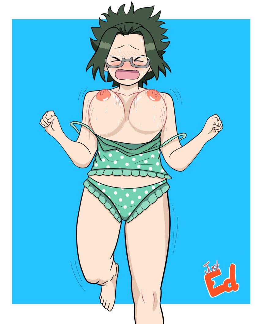 agari_himiko big_breasts breasts closed_eyes embarrassed female glasses green_hair himiko_agari just_ed komi-san_wa_komyushou_desu rape shy swimsuit swinwear