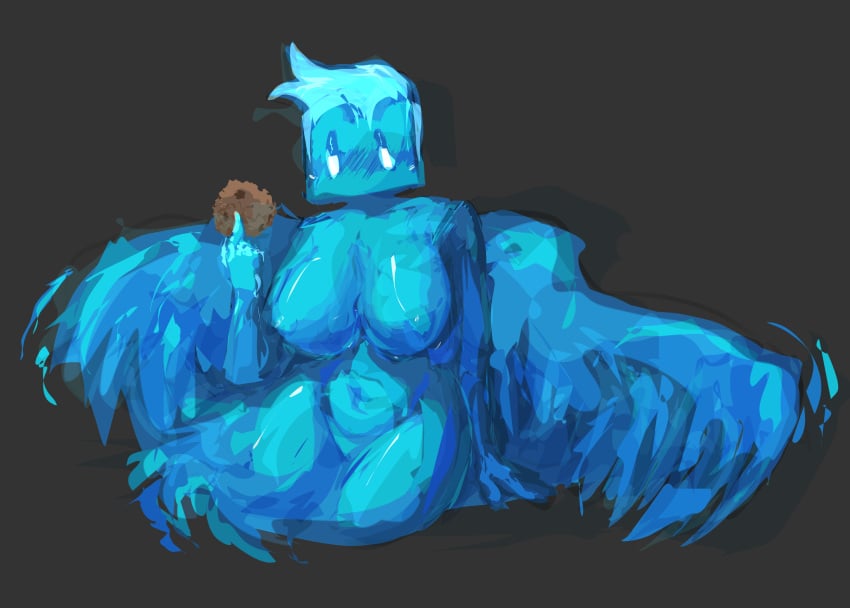 allay_(minecraft) ambiguous_gender anthro belly blue_body blue_skin blush blush_lines breasts cookie female food hi_res humanoid microsoft minecraft mob_vote mojang thrashthrash video_games wings xbox_game_studios