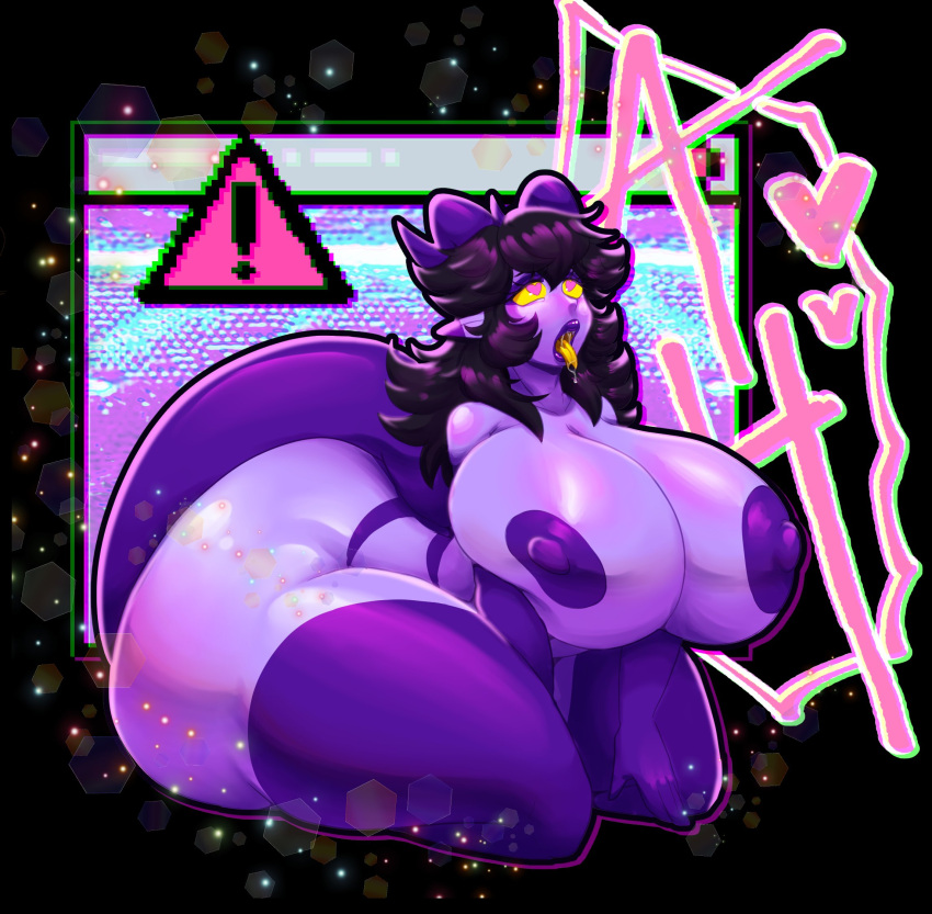 <3_eyes ahe_gao anthro aspenofsimpcon ass big_breasts big_butt breasts demon demon_humanoid detailed_background female hair heart hi_res horn huge_breasts huge_butt humanoid long_hair looking_pleasured neth_(aspen) nipples purple_body purple_nipples solo thick_thighs tongue tongue_out wide_hips yellow_eyes