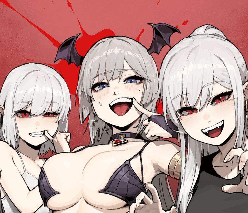 3girls big_breasts demon demon_girl female female_only gogalking insact looking_at_viewer multiple_girls original original_character smile succubus underwear vampire