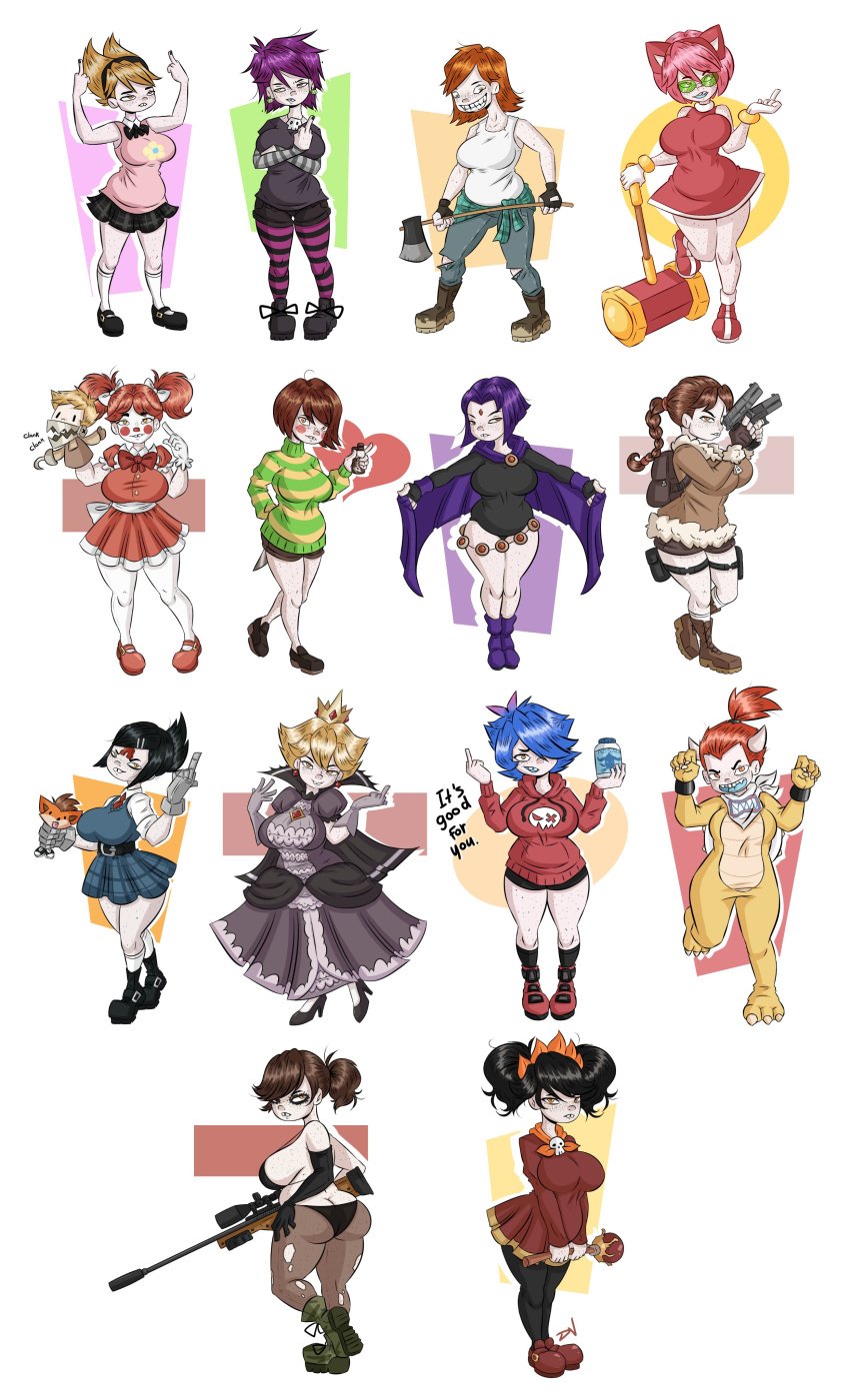 14girls 2d aged_up amy_rose ashley_(warioware) baby_(fnafsl) big_ass big_breasts bowser_jr. breasts bubble_butt cartoon_network chara character_request circus_baby circus_baby_(fnaf) clothing crossover dc disney disney_channel disney_xd dullvivid female female_only five_nights_at_freddy's five_nights_at_freddy's:_sister_location flats gaz_membrane gravity_falls human invader_zim lara_croft lara_croft_(classic) mandy_(billy_and_mandy) mario_(series) mary_janes metal_gear_solid middle_finger multiple_girls nickelodeon nicktoons nintendo pale_skin princess_peach quiet_(metal_gear) raven_(dc) rule_63 shadow_queen shoes skarp_world skarpne_(skarp_world) sonic_(series) straight_hair tagme tagme_(character) teen_titans the_grim_adventures_of_billy_and_mandy thicc_gaz tomb_raider twitter undertale undertale_(series) warioware wendy_corduroy white_background