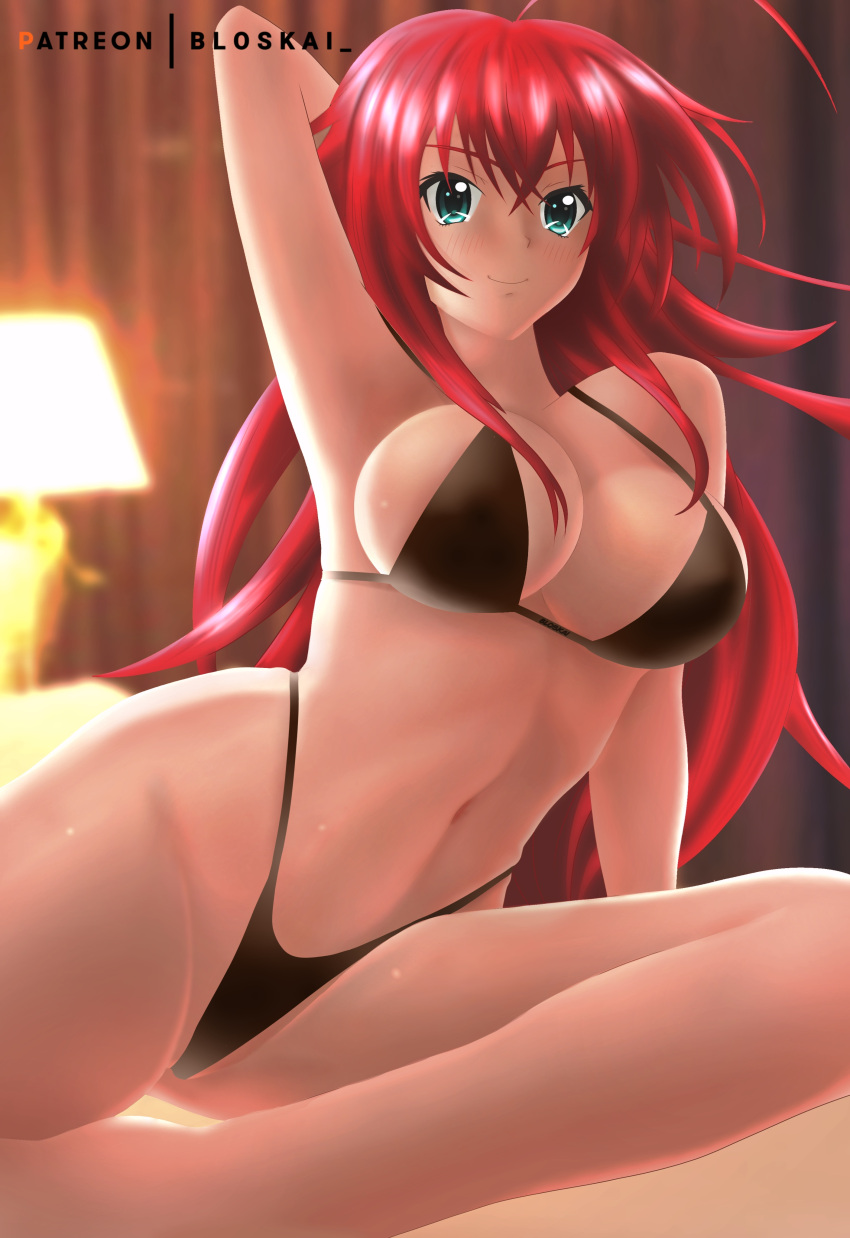 bed big_breasts bloskai blue_eyes breasts high_school_dxd long_hair red_hair rias_gremory