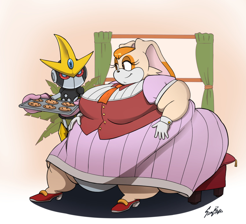 1girls 1robot anthro baking_tray bbw cookies emerl fat female gemerl obese overweight overweight_anthro overweight_female robot sambaba sega sonic_(series) sonic_advance_3 sonic_the_hedgehog_(series) ssbbw vanilla_the_rabbit