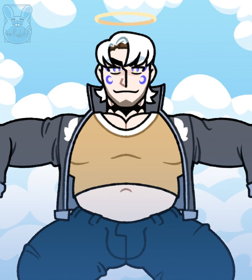 1boy alternate_version_available angel bara chubby halo jhonatan_(maxbangchan) looking_at_viewer moobs narrowed_eyes original original_character pecs the_ornyrabi77 therabit white_hair