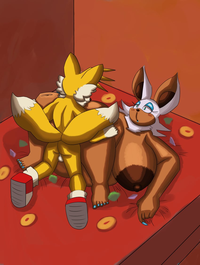 absurd_res big_breasts big_nipples breasts canid canine chiropteran duo feet female fox hi_res male male/female mammal nipples obese overweight penetration rouge_the_bat sega smutbank08 sonic_(series) sonic_the_hedgehog_(series) tails vaginal_penetration