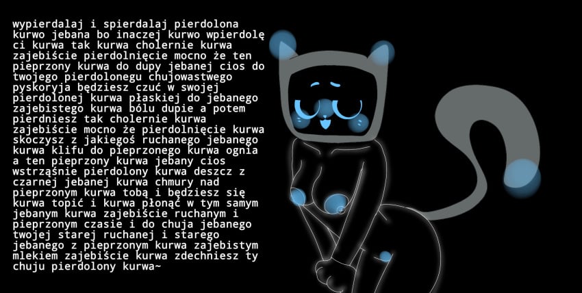 1girls 2d black_background black_body female_only humanoid jan_pawel_jebal_male_dzieci japierdole kerfuś kerfuś_female kurwa polish polish_text robocat robot robot_girl robot_humanoid screen_face solo solo_female spier text text_focus włodzimierz_biały yassifed yassification