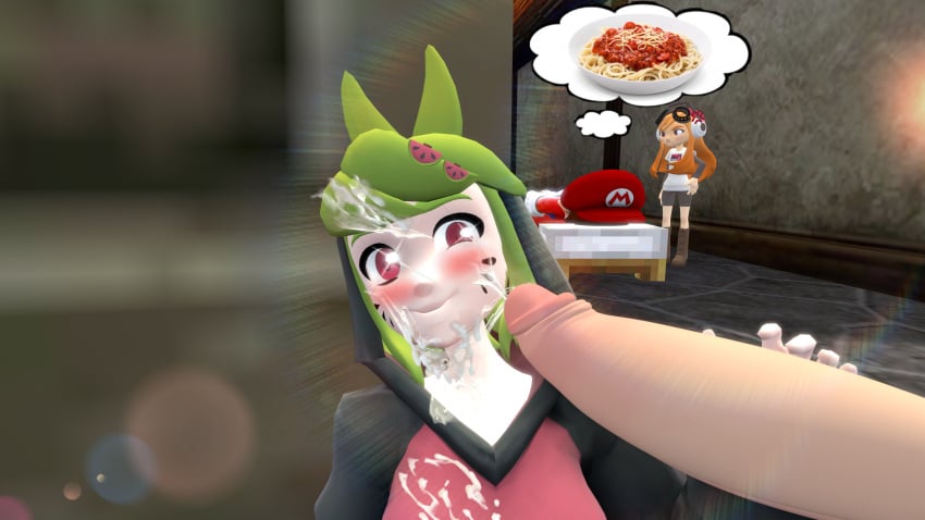 3d 3d_(artwork) bing_mario cum cum_on_breasts cum_on_face excessive_cum handjob hd hoodie human_meggy mario mario_(series) meggy_spletzer melony_(smg4) private_session seducing seduction seductive smg4 smile