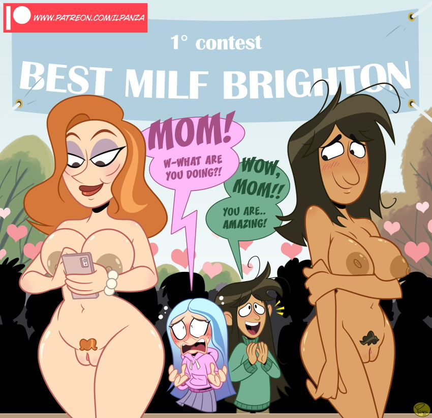 4girls andrea_davenport areolae big_breasts big_nipples blush breasts brown_hair casual chocolate_and_vanilla contest dark_skin daughter dialogue disney disney_channel electronics exhibitionism female female_pubic_hair fiona_davenport human ilpanza jewish_female leah_stein-torres libby_stein-torres mature_female milf mother mother_and_daughter naked naked_female nipples nude orange_hair pale_skin phone pubic_hair public public_nudity pussy smile smiling speech_bubble text text_box text_bubble the_ghost_and_molly_mcgee thigh_highs thighs wristwear