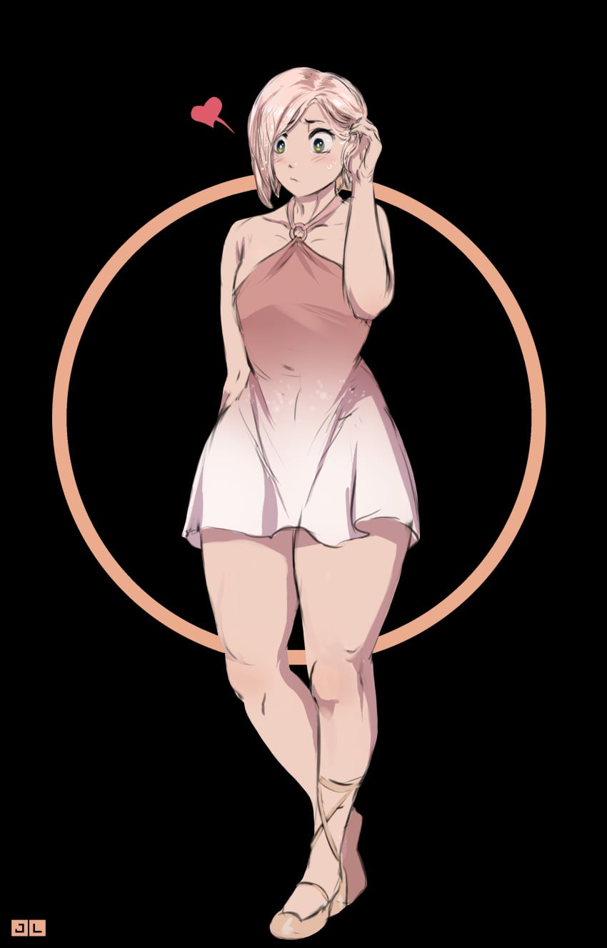 1boy aroused ashleyblaze_(editor) ballet_slippers bare_legs bare_shoulders black_background clothed cute dress edit femboy flat_chest hand_in_hair heart jlullaby pink_dress pink_hair solo thick_thighs third-party_edit wide_hips