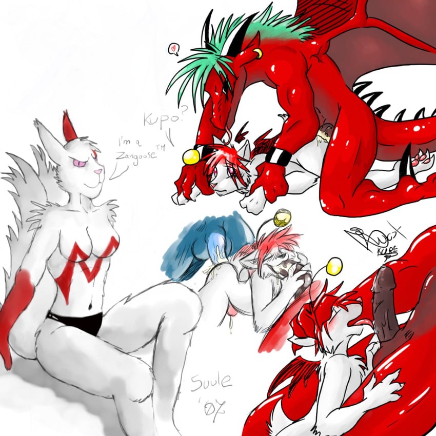 anal anal_sex ball_fondling balls buggery color cum cum_inside dragon female final_fantasy furry heart interspecies male moogle multiple_males nude opencanvas oral penetration penis piercing pokemon pokemon_(species) pokemorph scalie size_difference suule tongue topless video_games wings yaoi zangoose