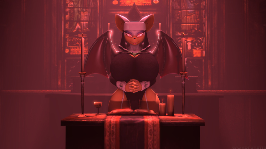 3d 3d_(artwork) 3d_model anthro big_breasts book breasts bulge church clothing digital_media_(artwork) gynomorph hi_res intersex intersex_only legwear mobian mobian_(species) mobian_bat nun_outfit ok_bruh praying red_eyes rouge_the_bat rouge_the_bat_(warfaremchine) sega solo sonic_(series) sonic_adventure_2 sonic_the_hedgehog_(series) source_filmmaker thigh_highs warfare_machine warfaremachine wings