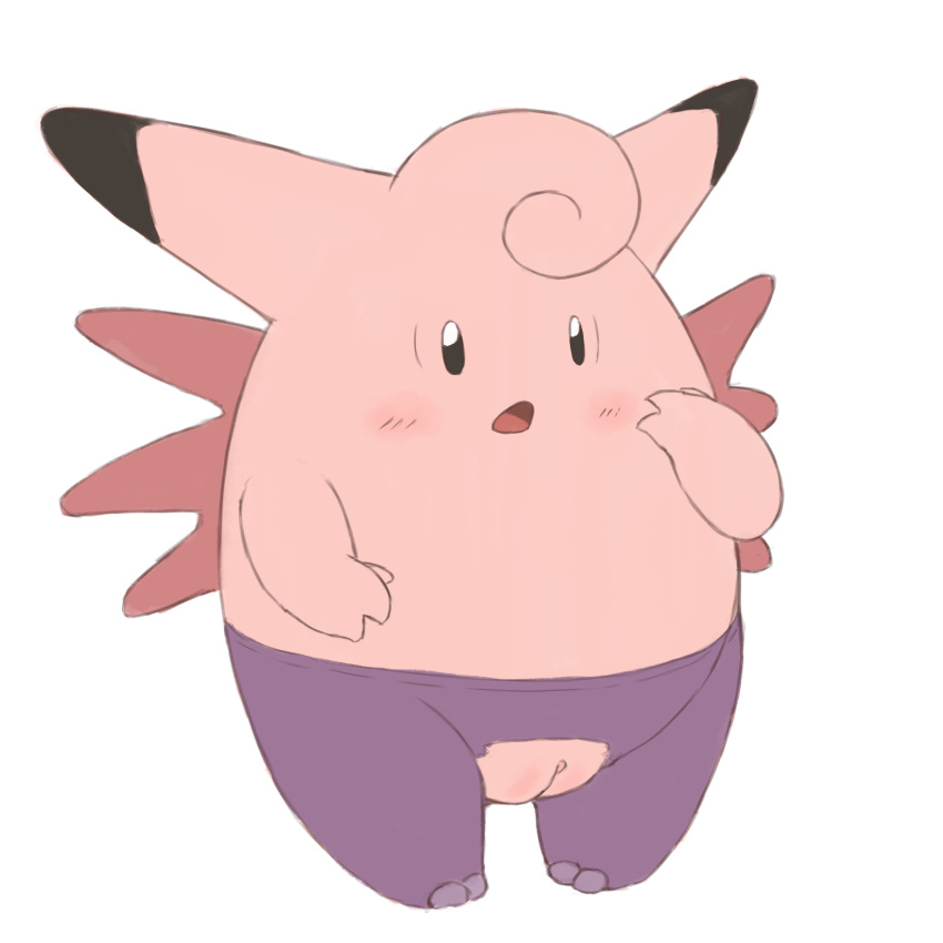 absurd_res clefable clothed clothing female generation_1_pokemon genitals hi_res looking_at_viewer nintendo open_mouth pokemon pokemon_(species) pussy r0cketjumper simple_background solo video_games white_background