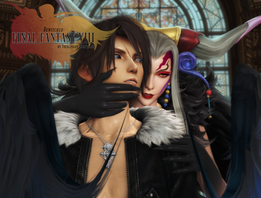 eyelashes facesitting facial_markings female final_fantasy final_fantasy_viii imaginarydigitales imminent_oral male oral oral_sex red_eyeshadow red_lipstick squall_leonhart straight ultimecia white_hair yellow_eyes