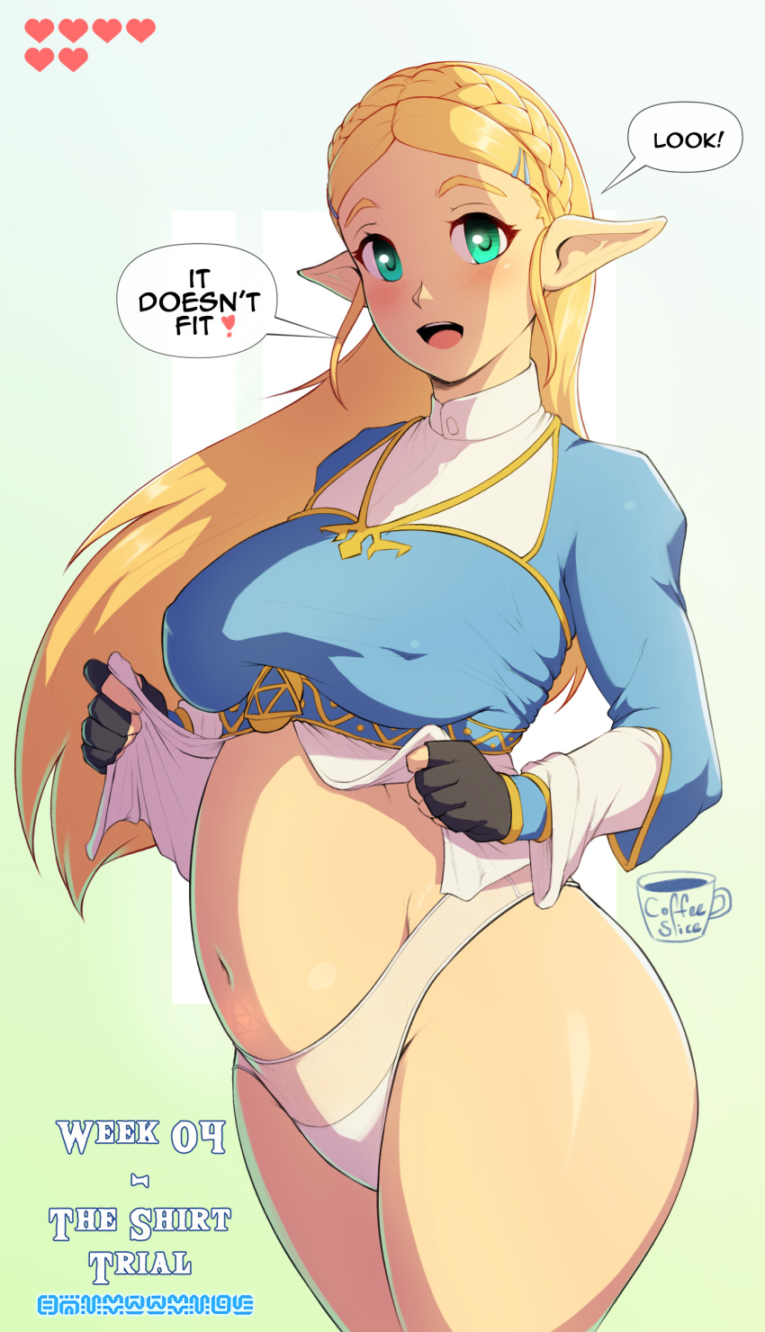 breath_of_the_wild coffeeslice early_pregnancy english_text female fictional_language nintendo pregnant princess_zelda pubic_tattoo sheikah_text text the_legend_of_zelda triforce triforce_mark zelda_(breath_of_the_wild) zelda_comic