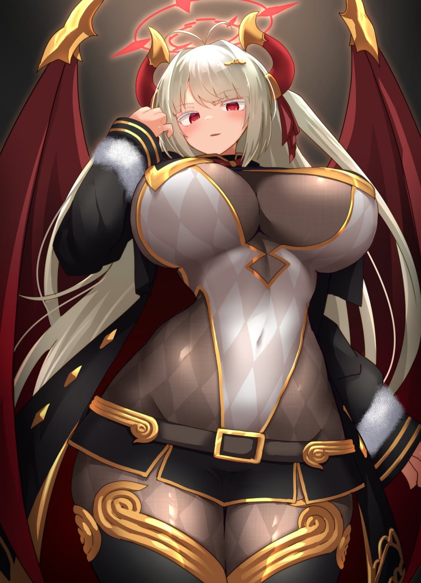 1girls demon demon_girl demon_horns demon_wings huge_breasts red_eyes tagme thick_ass thick_thighs tylwing white_hair