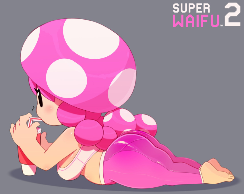 1girls 2019 ass big_breasts big_butt blush bottomwear bra breasts clothed clothing countershade_feet countershading crop_top digital_media_(artwork) drinking feet female female_only glistening glistening_clothing hair hi_res humanoid leggings legwear long_hair lying mario_(series) midriff nintendo not_furry on_front pants pantylines rear_view shirt side_view simple_background slightly_chubby soles solo somescrub sports_bra straw super_mario_maker super_mario_maker_2 thick_thighs tight_clothing toadette topwear underwear video_games yoga_pants