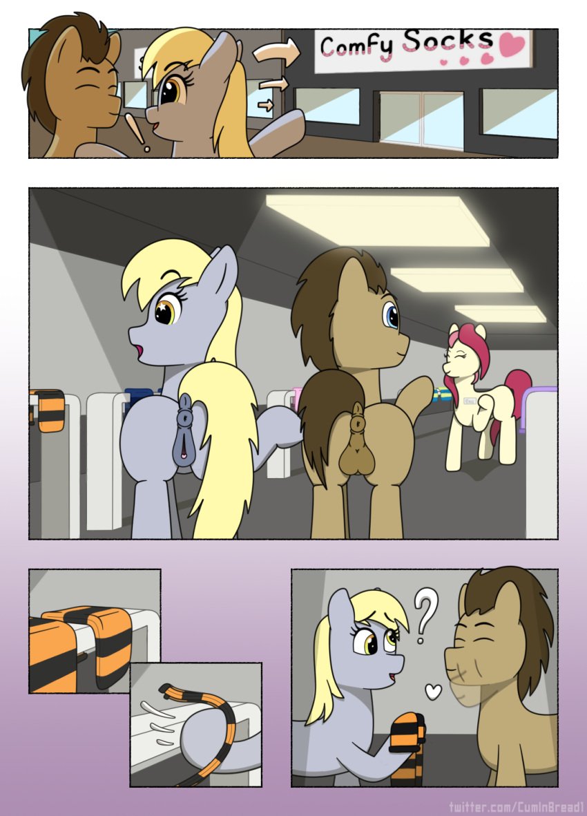 anus background_character balls closed_eyes clothing comic comic_panel cuminbread derpy_hooves detailed_background doctor_whooves_(mlp) equid equine excited female footwear friendship_is_magic full genitals group hasbro hi_res horse male mammal my_little_pony nude open_mouth pony pussy raised_tail romantic romantic_couple shaded sky socks touching_thigh trio