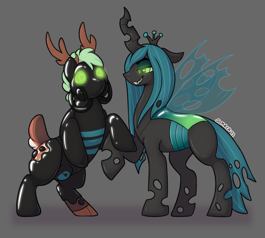 arthropod black_body cervid changeling deer drone female feral friendship_is_magic green_eyes hasbro horn hypnosis latex male mammal mane mind_control my_little_pony null_bulge queen_chrysalis_(mlp) symrea transformation wings