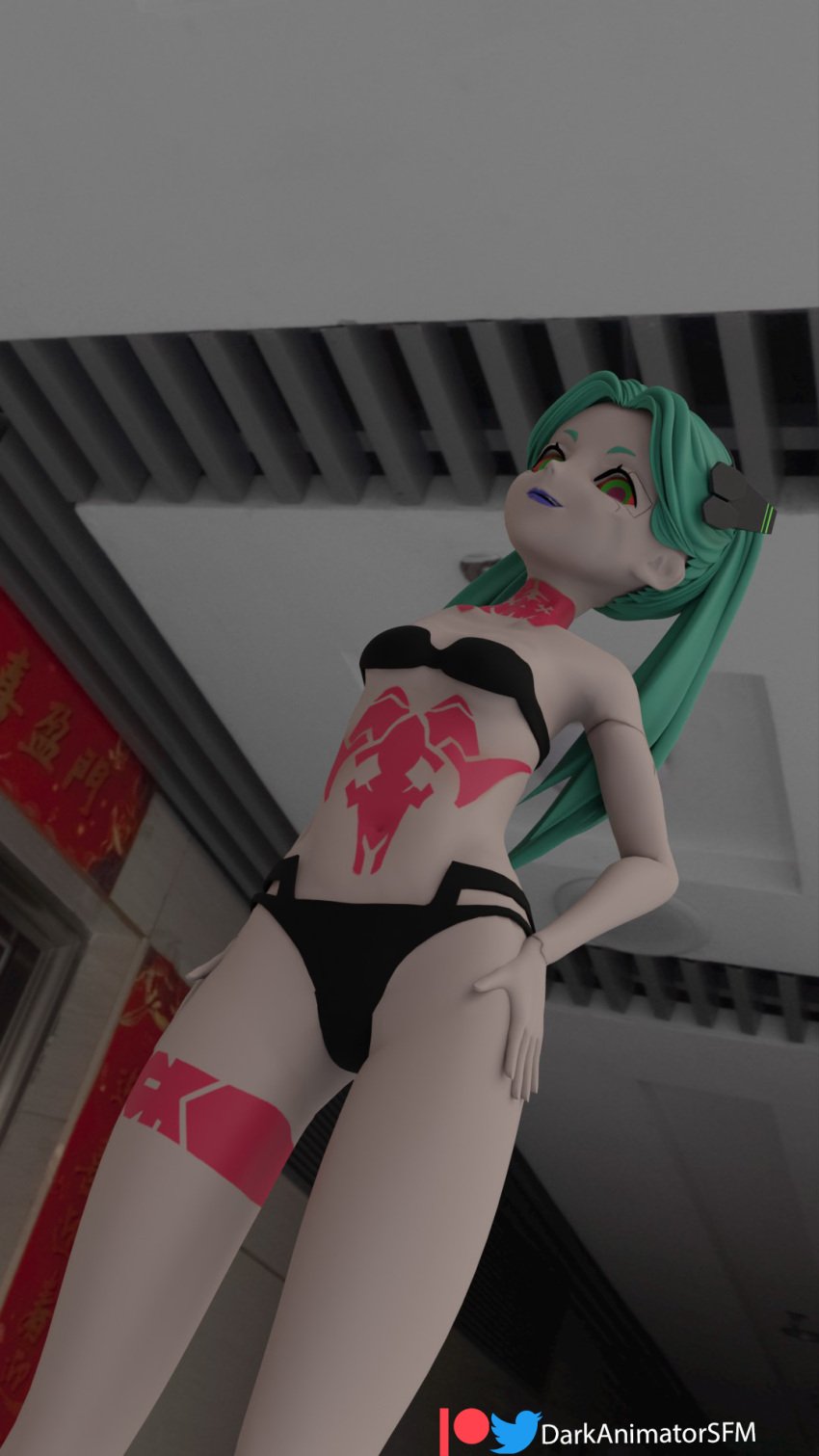 3d ass bikini cyberpunk:_edgerunners cyberpunk_2077 darkanimatorsfm_(artist) flat_chest flat_chested hips_grab looking_at_viewer rebecca_(edgerunners) tattoos