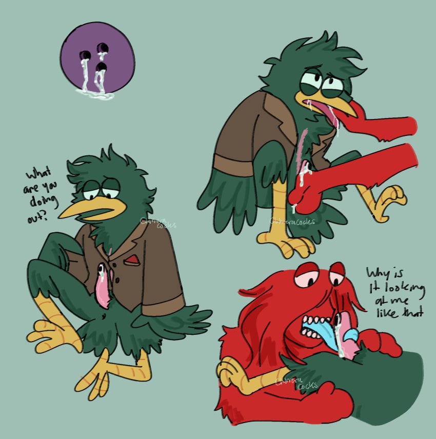 anthro bird crow don't_hug_me_i'm_scared duck_guy_(dhmis) fluffy-butt2 male_only morgan_(dhmis) red_guy_(dhmis) unusual_penis