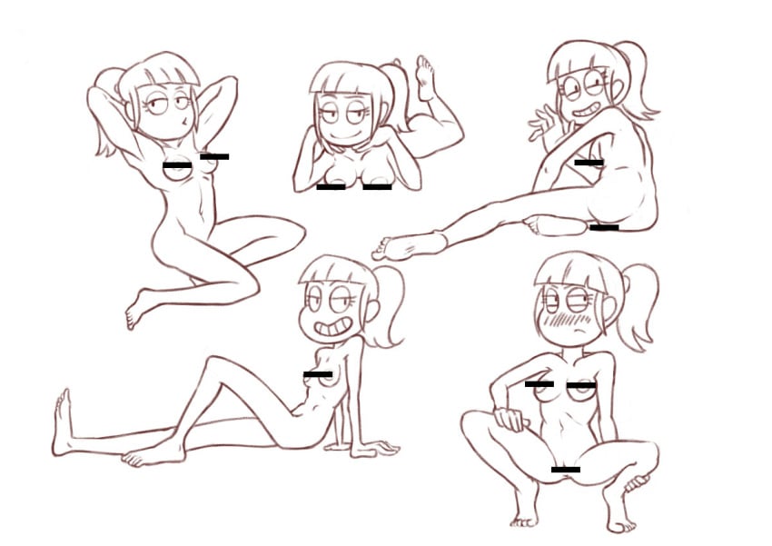 big_city_greens censor_bar female gloria_sato nude parasite_(artist) pose sketch smiling solo squatting waving