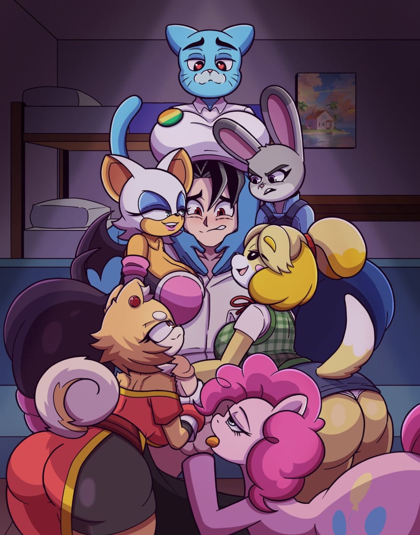 1boy 2d animal_crossing anthro ass ball_fondling balls bat bedroom_eyes big_breasts big_butt black_hair blue_body breasts canid cartoon_network clothing crossover cxrryart disney felid female fondling friendship_is_magic furry genitals grey_fur group handjob harem hasbro hi_res holding_penis human human_on_anthro humanoid interspecies isabelle_(animal_crossing) judy_hopps kumi_(cxrryart) large_breasts maiyze male male/female mammal milf mobian mobian_(species) mobian_bat my_little_pony narrowed_eyes nicole_watterson nintendo office_lady panties penis pink_body pinkie_pie_(mlp) pony rabbit red_eyes reverse_gangbang rouge_the_bat saiyan seductive sega sex shiba_inu shorts skirt smile smirk sonic_(series) sonic_adventure_2 sonic_the_hedgehog_(series) straight_hair tan_skin the_amazing_world_of_gumball thick_thighs video_games white_fur wide_hips yellow_fur zootopia