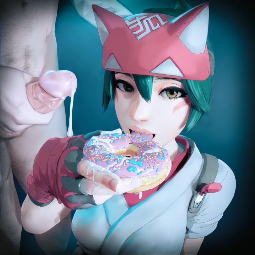 1girls 3d 3d_(artwork) asian asian_female blizzard_entertainment brown_eyes clothed_female clothed_female_nude_male cum cum_drip cum_eating cum_on_fingers cum_on_food cum_on_hand cum_on_penis cumshot donut eating_cum erect_penis erection facial_markings female female_focus food green_hair hi_res highres japanese_clothes kiriko_(overwatch) looking_at_viewer male/female male_masturbation masturbation nude_male nude_male_clothed_female overwatch overwatch_2 partial_male penis short_hair stealthclobber straight