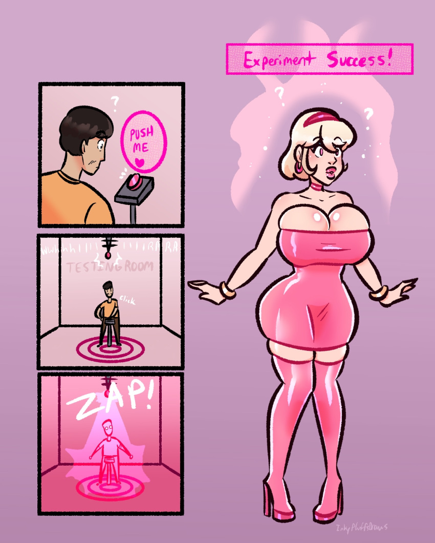 1boy 1girls bimbo bimbofication female gender_transformation high_heels hoop_earrings huge_ass huge_breasts inkyfluffdraws mtf_transformation thick_lips thick_thighs transformation wide_hips