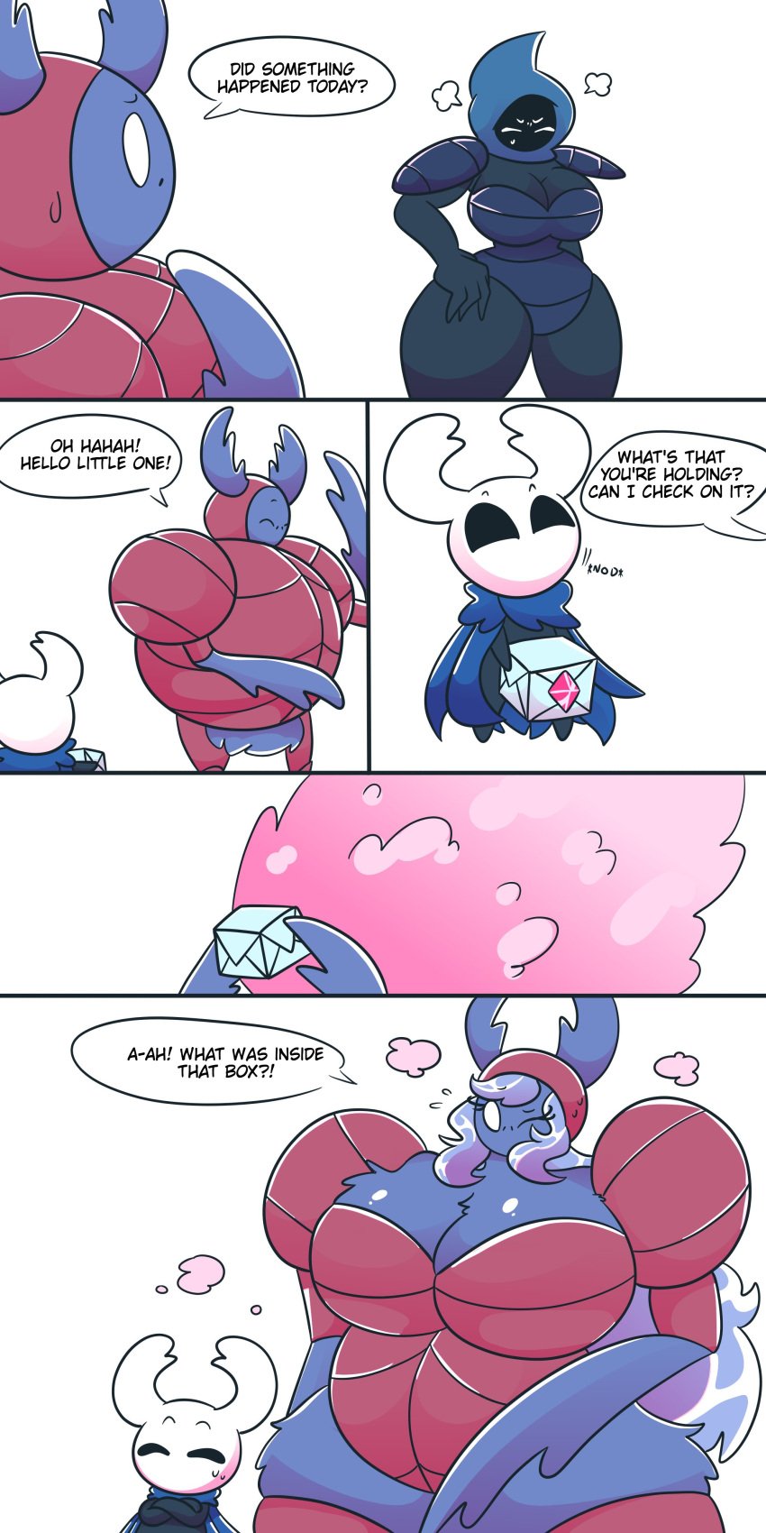 1boy 2girls ass_expansion big_breasts breast_expansion comic dung_defender gender_transformation hair_growth hollow_knight huge_breasts mtf_transformation oddly_bally ogrim_(hollow_knight) protagonist_(hollow_knight) rule_63 thigh_expansion tiso_(hollow_knight) transformation