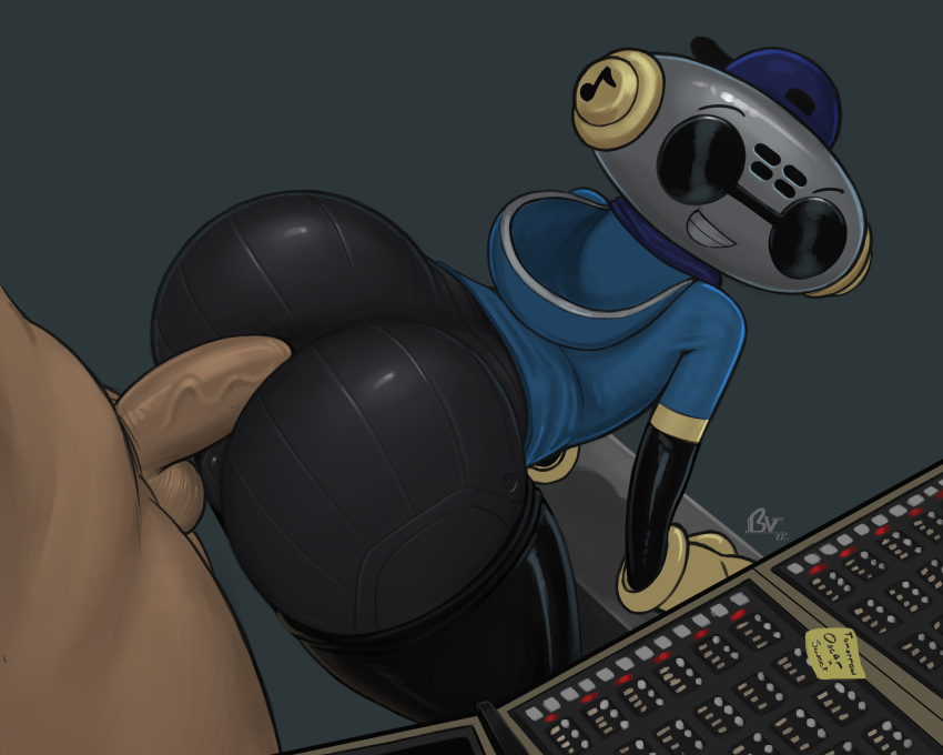 absurd_res anal anal_sex anthro ass backwards_baseball_cap backwards_hat balls baseball_cap bent_over brouva bubble_butt cap'n_(deltarune) clothed clothing deltarune duo erection eyewear genitals glistening glistening_butt gloves grin handwear hat headgear headwear hi_res hoodie human human_on_humanoid human_penetrating human_penetrating_humanoid humanoid humanoid_penetrated interspecies looking_at_viewer machine male male/male male_on_humanoid mammal mixing_console penetration penile penile_penetration penis penis_in_ass presenting presenting_hindquarters robot robot_humanoid sex simple_background smile standing sunglasses topwear undertale_(series) vein veiny_penis video_games