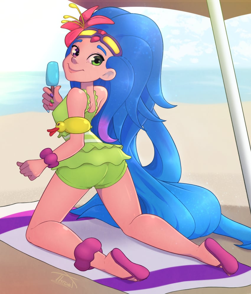 1girls high_resolution league_of_legends long_hair pool_party_series pool_party_zoe solo_female swimsuit tagme teenager teeth throat_(artist) zoe_(league_of_legends)