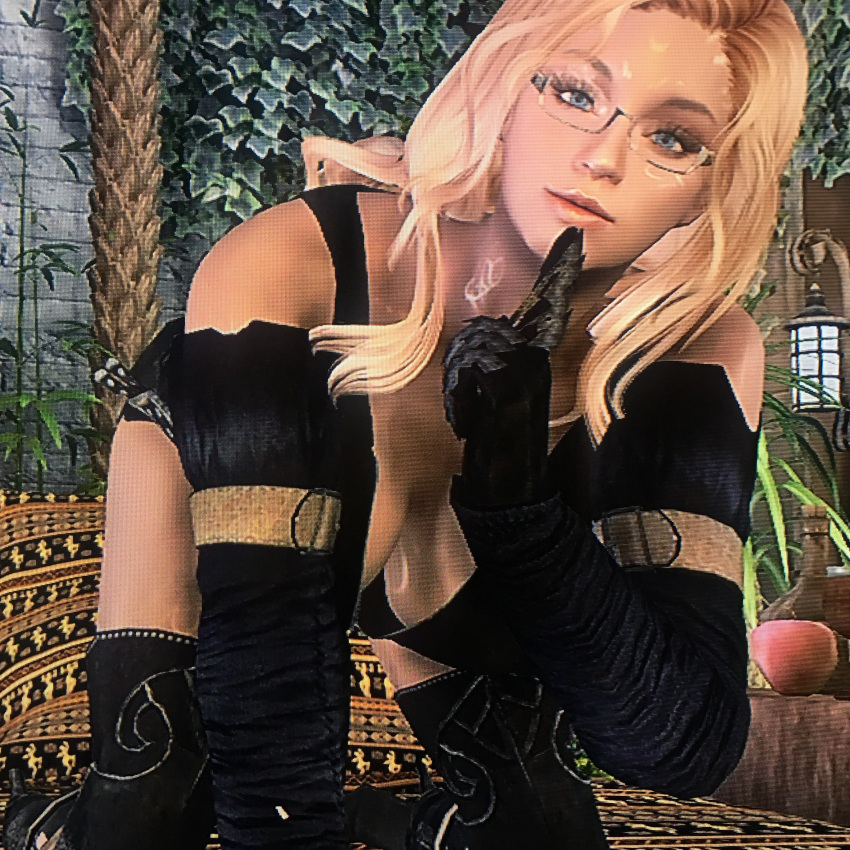 big_ass big_breasts blonde_hair blue_eyes glasses huge_ass huge_breasts rebecca_(original_character) seductive shhhh_quiet skyrim tagme the_elder_scrolls